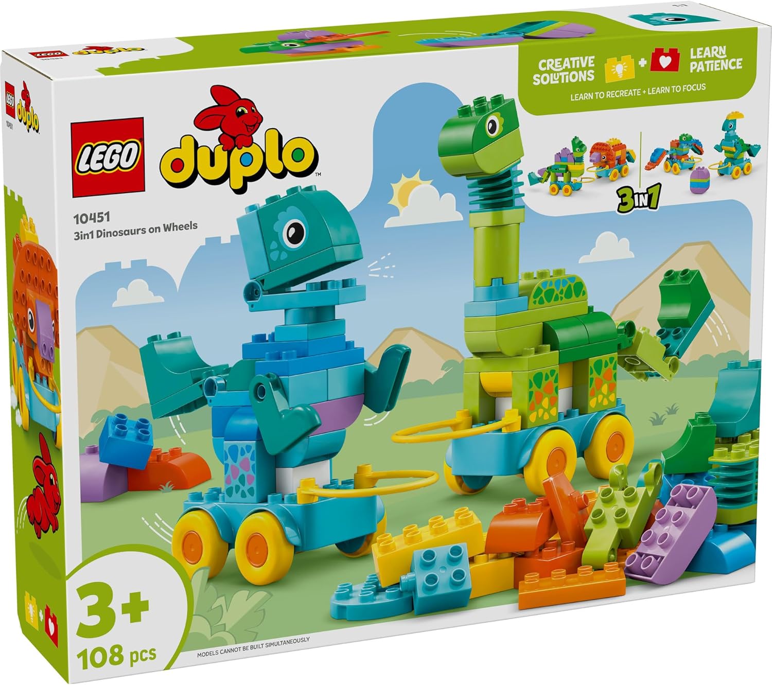 LEGO DUPLO Town 3in1 Dinosaurs on Wheels 10451 Learn-Through-Play Toddler Toy