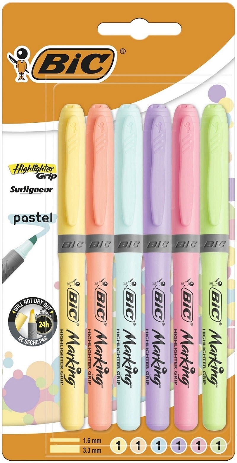 BIC HIGHLIGHTER GRIP PASTEL BL6