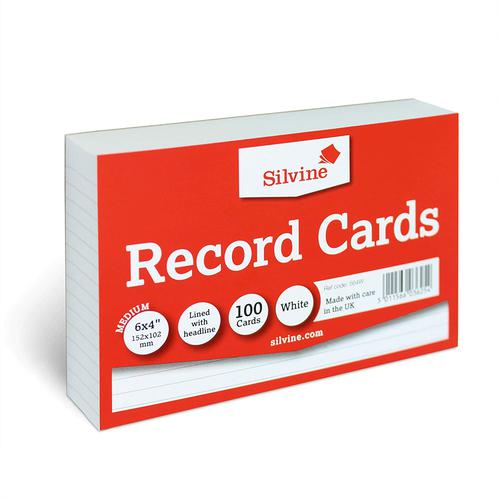 SILVINE RECORD CARDS 8X5 100 WHITE