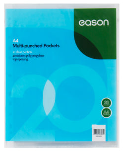 EASON A4 20 PUNCHED POCKETS 40 MICRON CLEAR TOP OP