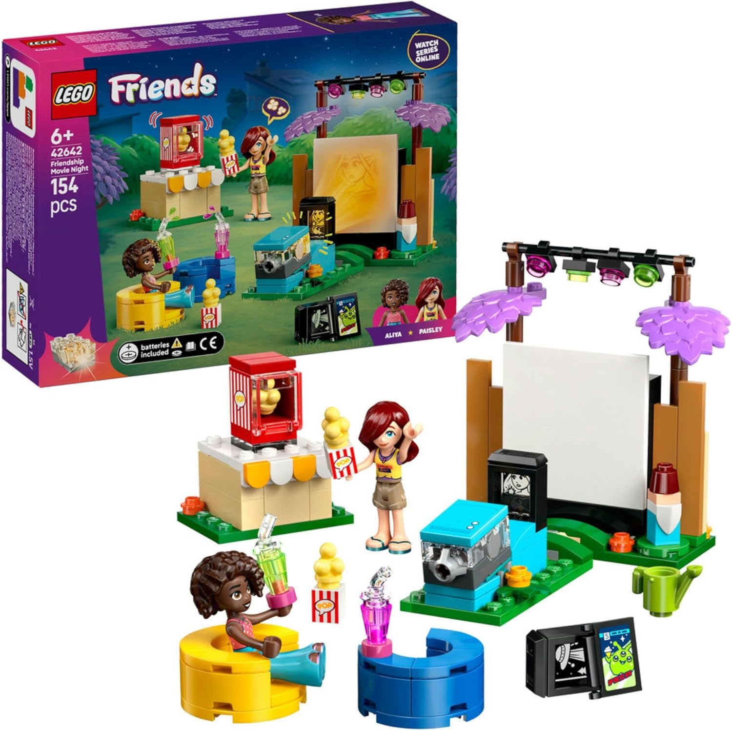 LEGO Friends Friendship Movie Night 42642 Pretend-Play Toy Building Kit, Imaginative Role-Play Set