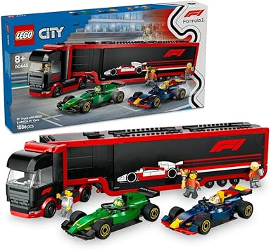 LEGO City F1 Truck with RB20 & AMR24 F1 Cars 60445