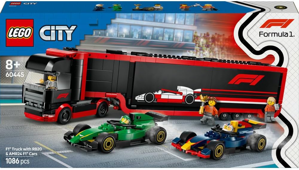 LEGO City F1 Truck with RB20 & AMR24 F1 Cars 60445