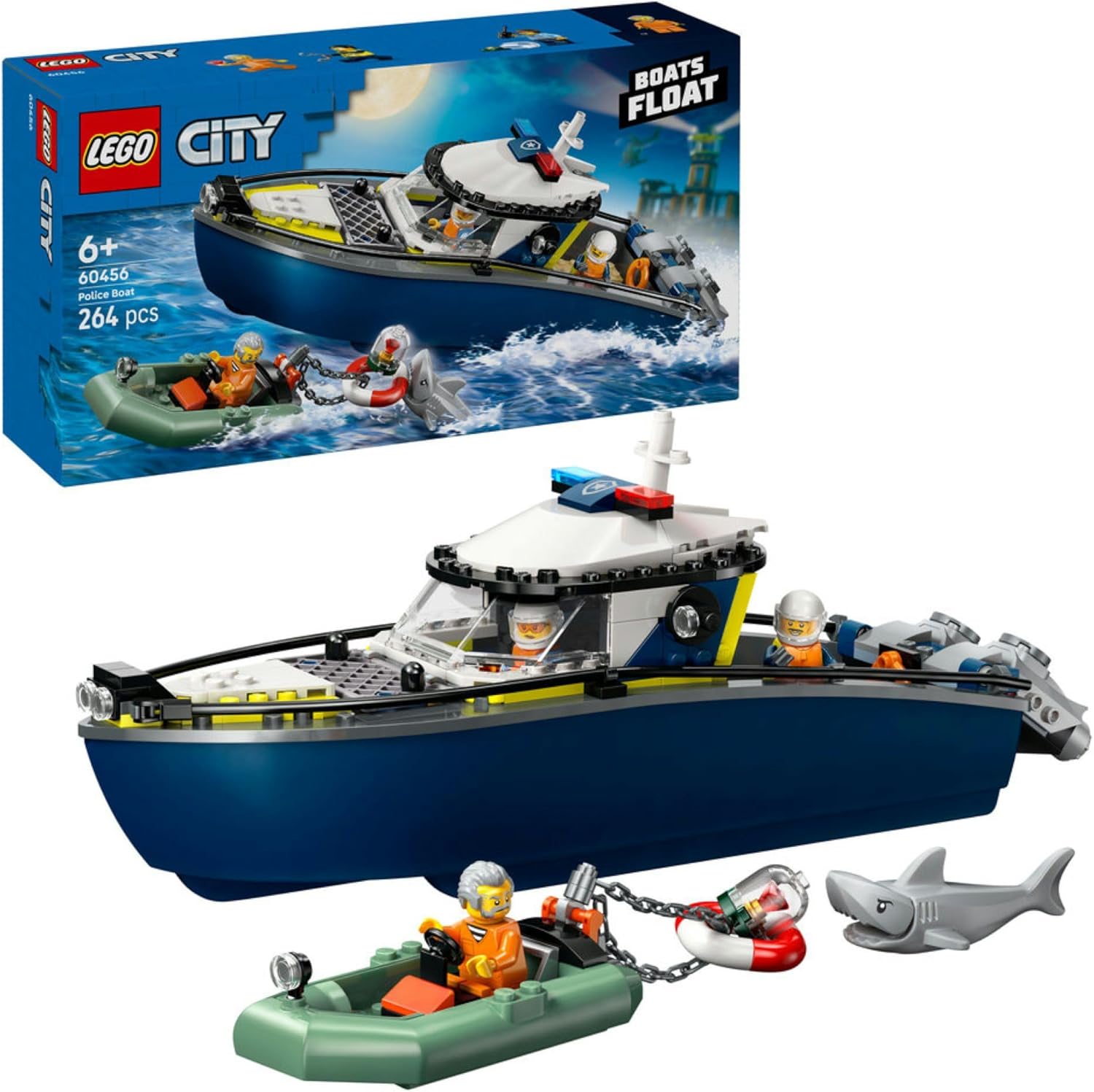 LEGO City Police Boat Chase 60456 Toy Building Set, Floatable Speedboat and Crook’s Dinghy