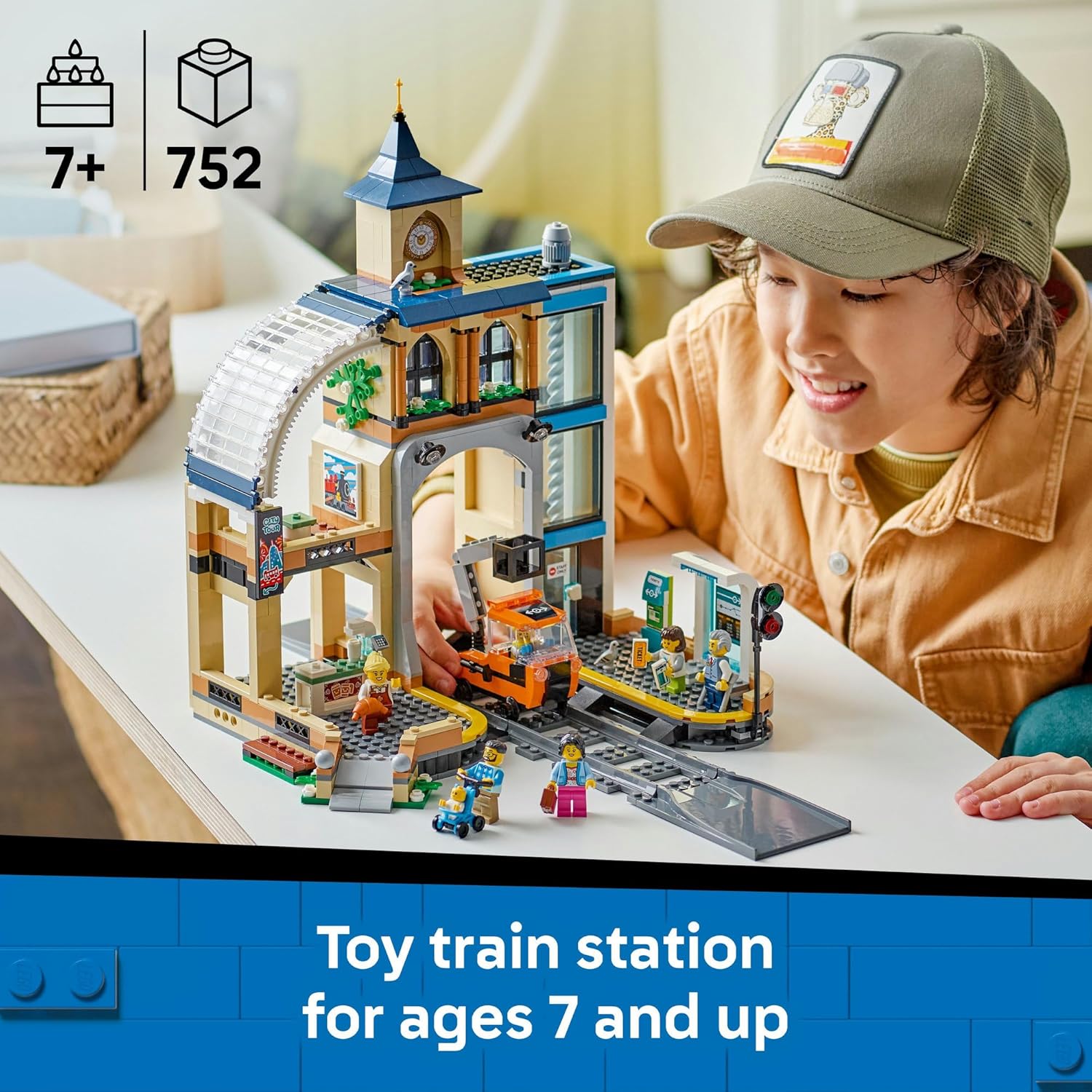 LEGO® City Central Train Station 60469 includes a Railcar with a Cherry Picker and 6 Minifigures