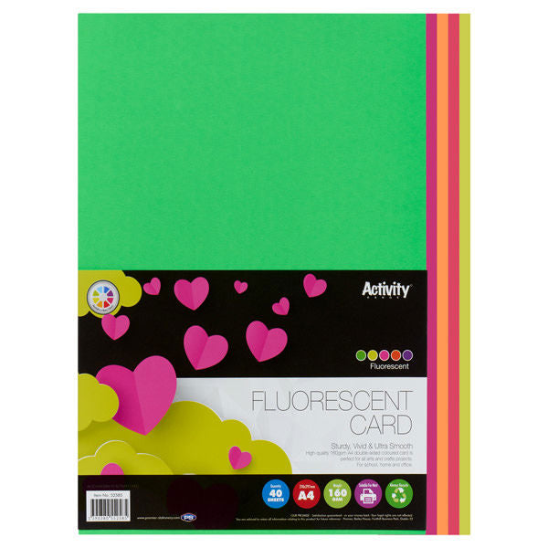 Premier Activity A4 160gsm Card 40 Sheets - Fluor