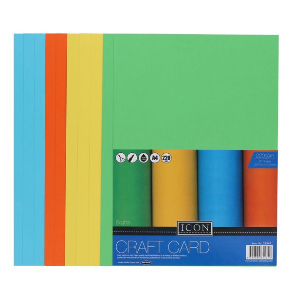 Icon Craft Pkt.10 A4 220gsm Craft Card - Brights