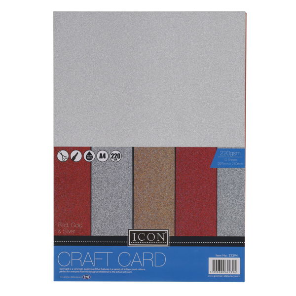 Icon Craft Pkt.10 A4 220gsm Craft Card - Glitter