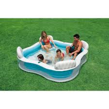 90" X 90" X 26" BLUE INFL 2 RING FAM POOL W/SEATS