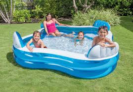 90" X 90" X 26" BLUE INFL 2 RING FAM POOL W/SEATS