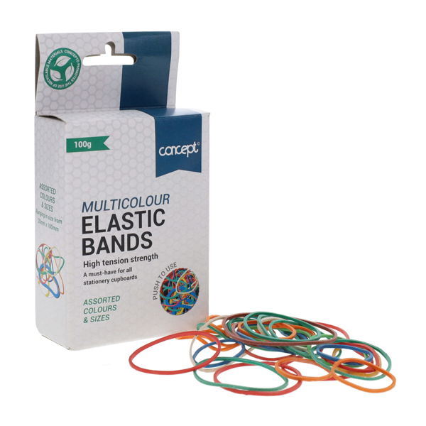 Concept 100g Box Elastic Bands Asst Sizes