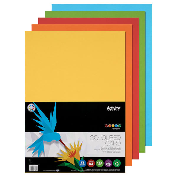 Premier Activity A3 160gsm Card 50 Sheets - Rainbo