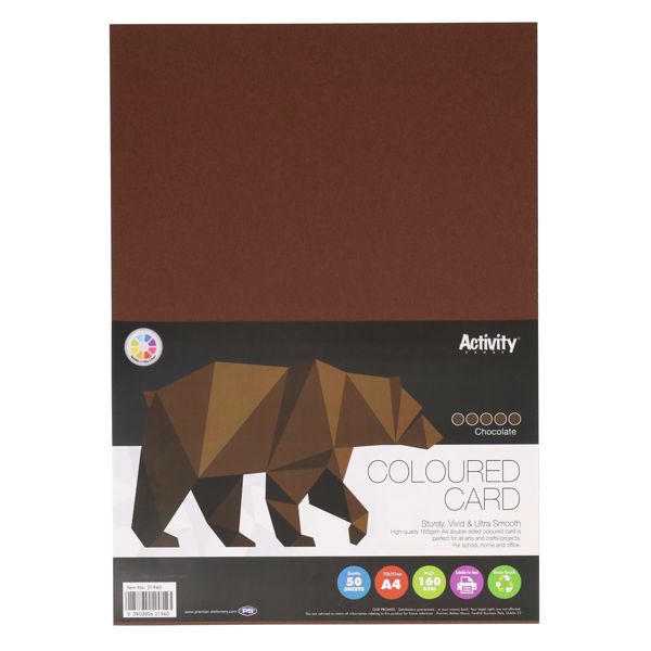 Premier Activity A4 160gsm Card 50 Sheets - Choc