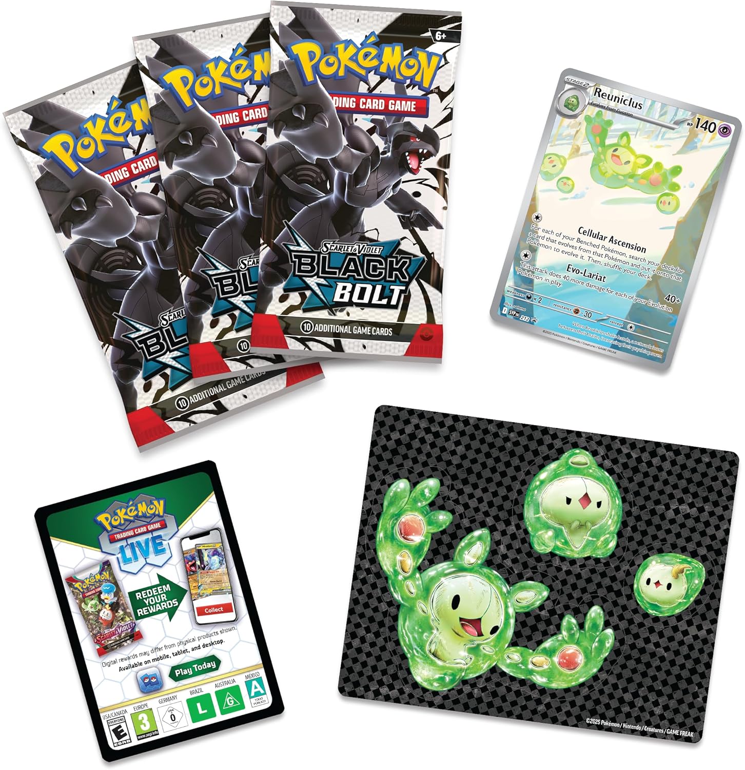 Pokémon TCG: Scarlet & Violet Black Bolt Tech Sticker Collection, Reuniclus, 1 Foil Promo Card & 3 B