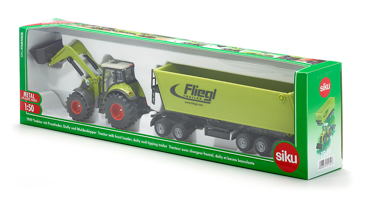 1 50 CLAAS W/FRONT LOADER DOLL & TIPPING TRAILER