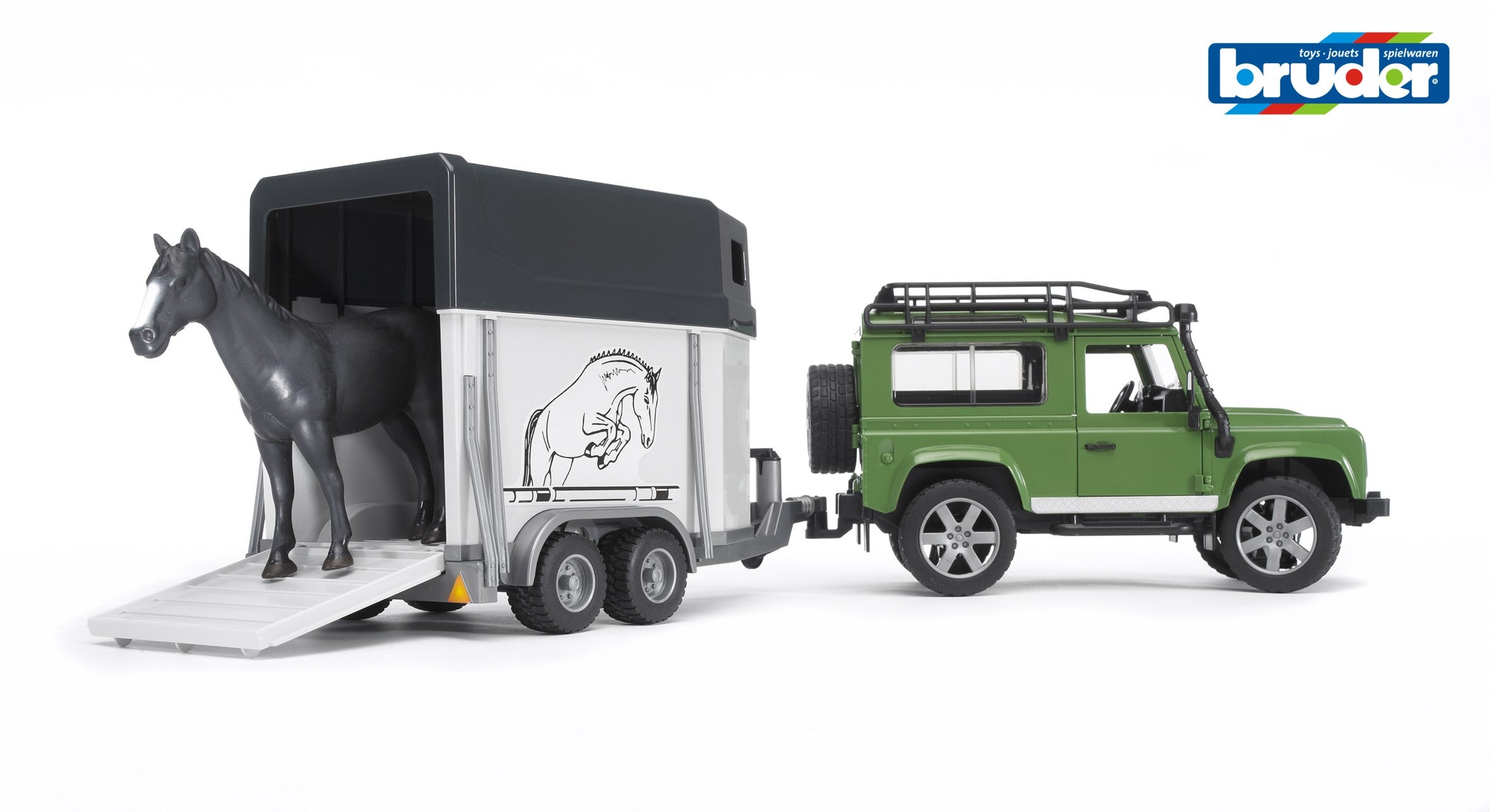 Bruder Land Rover Defender W/Horse Trailer & Horse