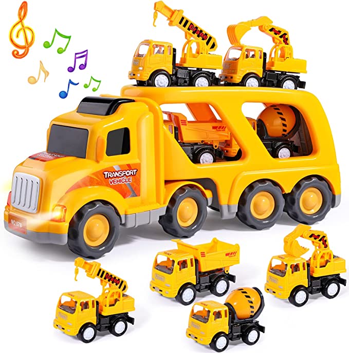 TRANSPORT TRUCK W/ 4 CONSTRUCTION VEHICLES