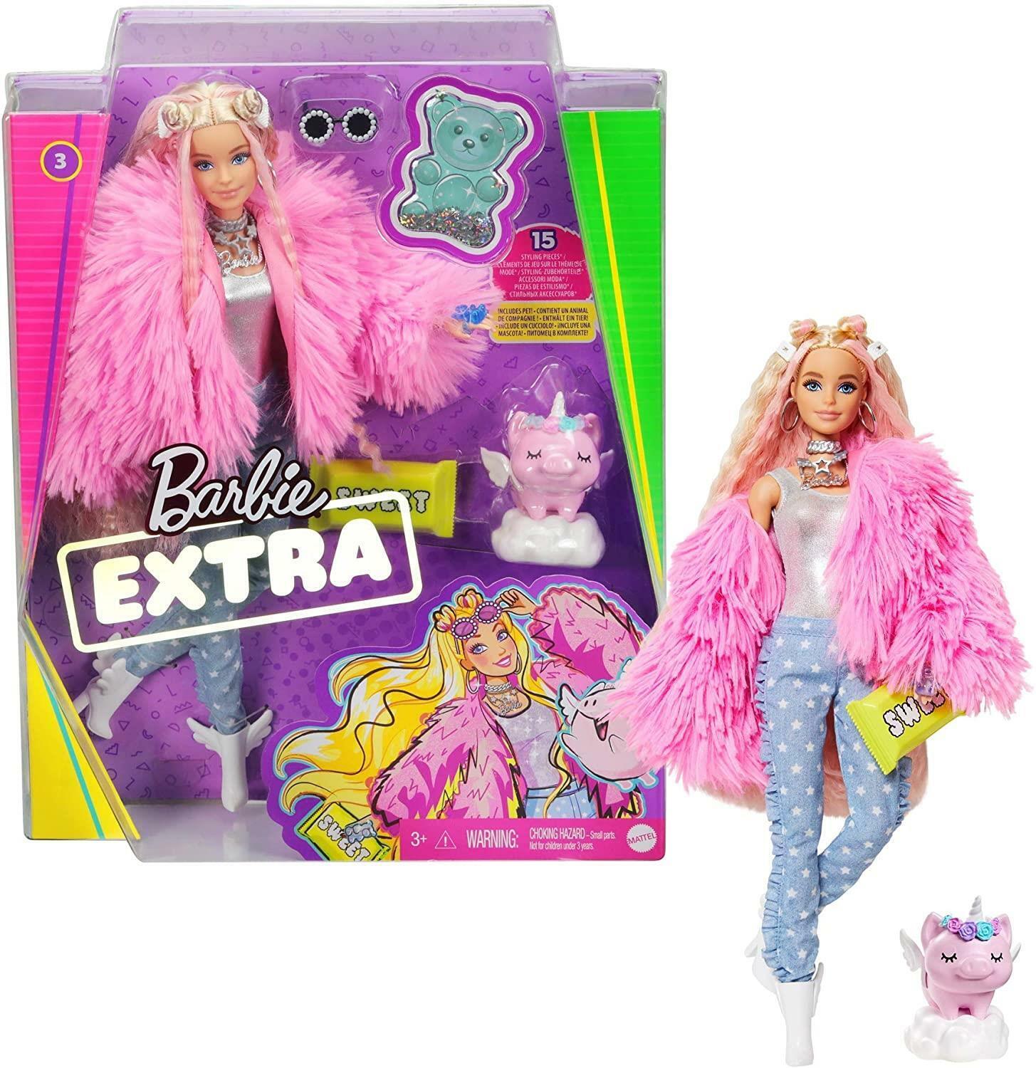 Barbie Extra Fluffy Pink Jacket Doll